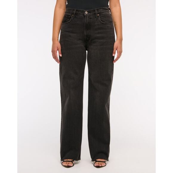 Abercrombie High Rise 90s Relaxed Jeans – Size 28 Short, Washed Black, NEW - Picture 1 of 10